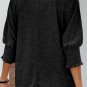 Black Smocked 3/4 Sleeve Casual Loose Top