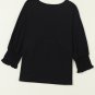 Black Smocked 3/4 Sleeve Casual Loose Top