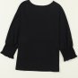 Black Smocked 3/4 Sleeve Casual Loose Top
