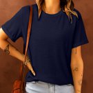 Blue Solid Color Crew Neck Tee