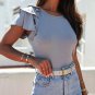 Gray Plain Tiered Ruffled Short Sleeve T Shirt