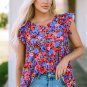 Multicolor Floral Print Ruffle Tiered Short Sleeve Babydoll Top