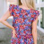 Multicolor Floral Print Ruffle Tiered Short Sleeve Babydoll Top