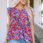 Multicolor Floral Print Ruffle Tiered Short Sleeve Babydoll Top