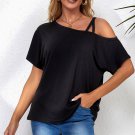 Black Asymmetric Criss Cross One Shoulder T Shirt