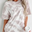 White Tie dye Round Neck Short Sleeve Top