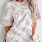 White Tie dye Round Neck Short Sleeve Top