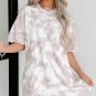 White Tie dye Round Neck Short Sleeve Top