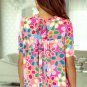 Purple Boho Flower Print Puff Short Sleeve Top