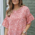 Pink Leopard Spotted Ruffle Sleeve T Shirt