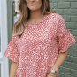 Pink Leopard Spotted Ruffle Sleeve T Shirt