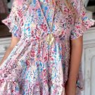 Pink Floral Print Ruffle Sleeve Babydoll Top