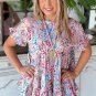 Pink Floral Print Ruffle Sleeve Babydoll Top