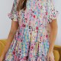 Pink Floral Print Ruffle Sleeve Babydoll Top