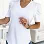 White Puff Sleeve V Neck T Shirt