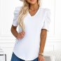 White Puff Sleeve V Neck T Shirt