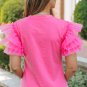Pink Tulle Ruffle Sleeve Top
