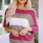 Rose Contrast Stripe Knit Half Sleeve Sweater