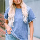 Sky Blue Raw Edge Denim Top