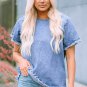 Sky Blue Raw Edge Denim Top