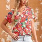 Fiery Red Floral Split Neck Top