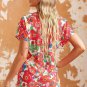 Fiery Red Floral Split Neck Top