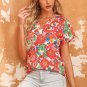 Fiery Red Floral Split Neck Top