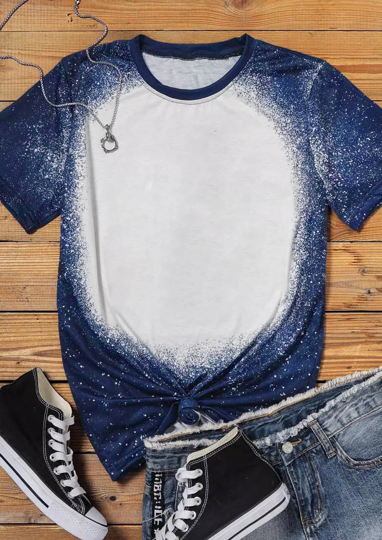 Navy Tie dyed Round Neck Short Sleeve T Shirt