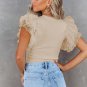 Apricot Dotty Mesh Ruffle Sleeve Ribbed Knit Top