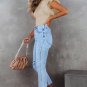 Apricot Dotty Mesh Ruffle Sleeve Ribbed Knit Top