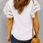 White Hollow Out Ruffle Sleeve T Shirt