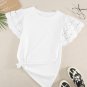 White Hollow Out Ruffle Sleeve T Shirt