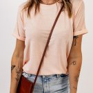Pink Solid Color Crew Neck Tee