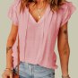 Pink Tiered Ruffled Drawstring V Neck Top