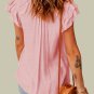 Pink Tiered Ruffled Drawstring V Neck Top