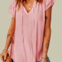 Pink Tiered Ruffled Drawstring V Neck Top
