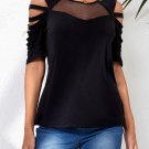 Black Fishnet Splicing Strappy Cutout Shoulder Sleeve Top
