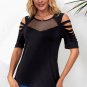Black Fishnet Splicing Strappy Cutout Shoulder Sleeve Top