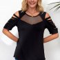 Black Fishnet Splicing Strappy Cutout Shoulder Sleeve Top