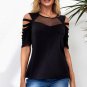 Black Fishnet Splicing Strappy Cutout Shoulder Sleeve Top