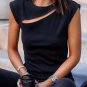 Black Slash Cutout Cap Sleeve T Shirt
