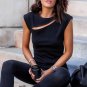 Black Slash Cutout Cap Sleeve T Shirt