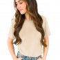 Khaki Solid Color Crew Neck Tee