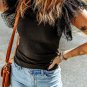 Black Dotty Mesh Ruffle Sleeve Ribbed Knit Top