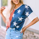 Multicolor Stripes Stars Print Knit Short Sleeves Top