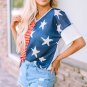 Multicolor Stripes Stars Print Knit Short Sleeves Top