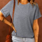 Gray Solid Color Crew Neck Tee