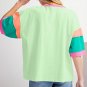 Green Color Block Stitching Sleeve Round Neck Oversize Top