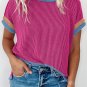 Bright Pink Textured Contrast Trim Round Neck T Shirt