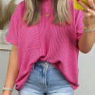 Pink Corded Knit Pocketed Loose Fit T Shirt